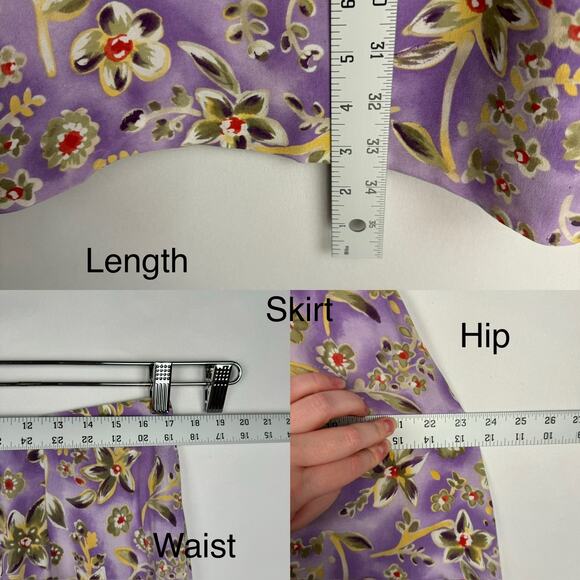 VTG NWT Charter Club Purple Floral 100% Silk Button Up Skirt Set Women 14W - Picture 15 of 16